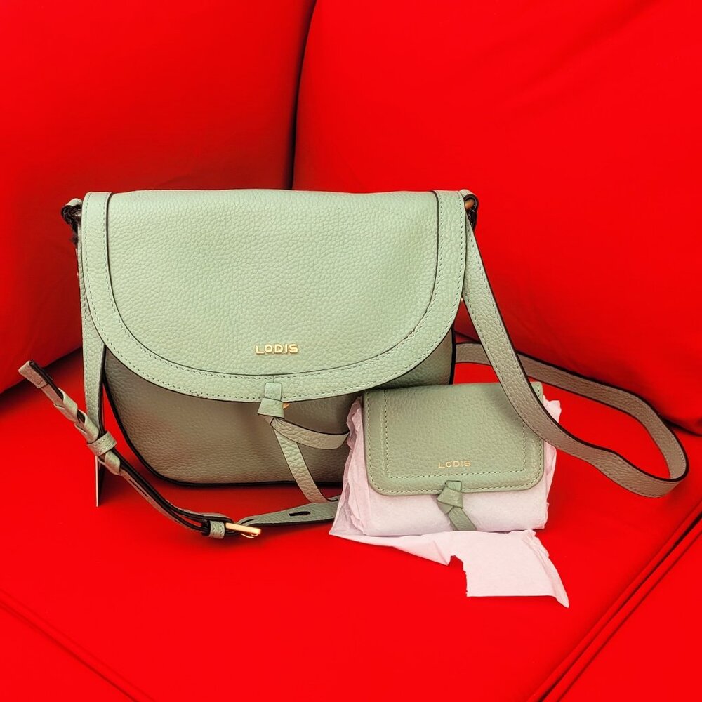 LODIS ELLIA LEATHER CROSSBODY BAG W/ MATCHING WALLET SET, 2 PIECES - GREEN